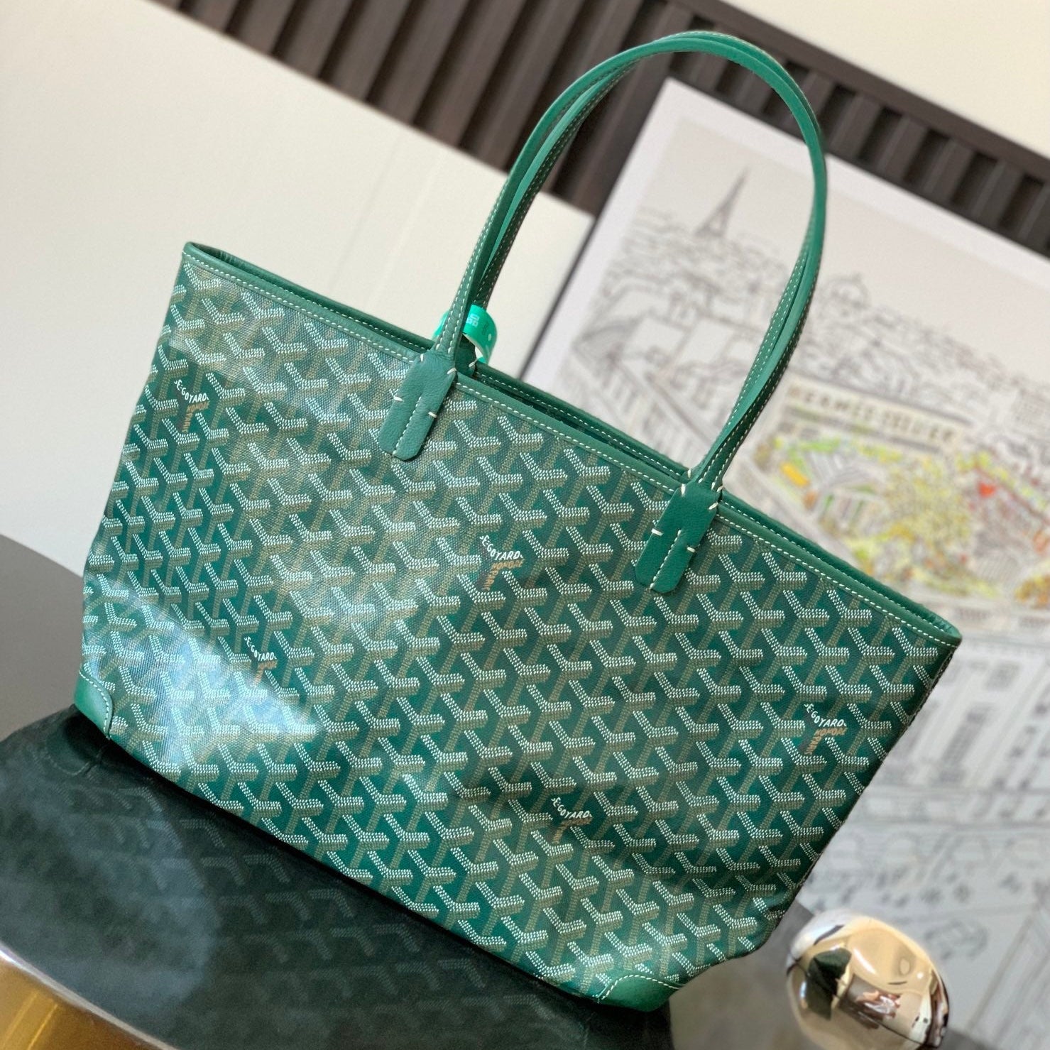 SAINT LOUIS 30 IN GREEN GOYARDINE CANVAS MIX CALFSKIN