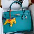 HM KELLY BAG 32 IN BLEU PAON TOGO LEATHER WITH SILVER HARDWARE