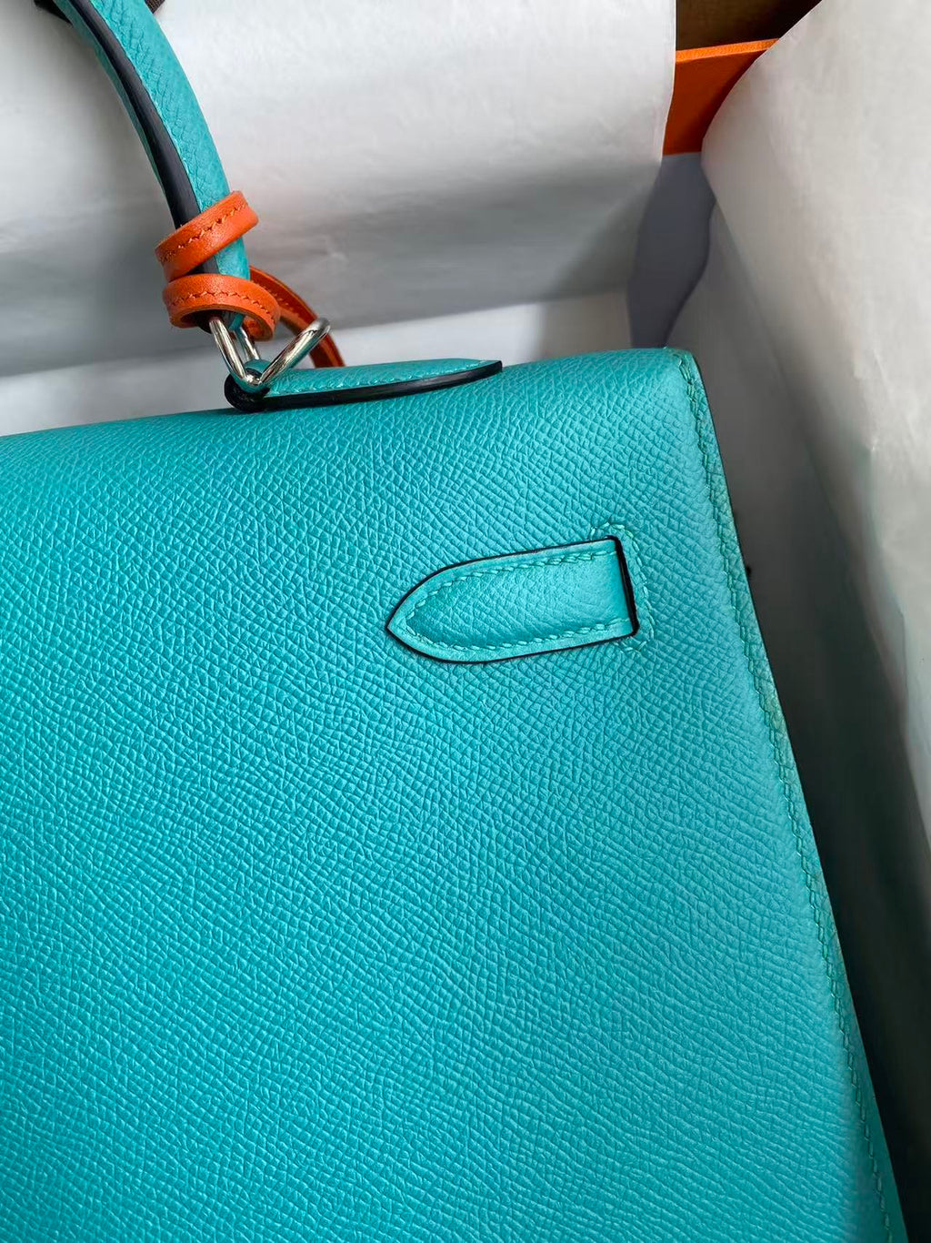 HM KELLY BAG 32 IN BLEU PAON TOGO LEATHER WITH SILVER HARDWARE