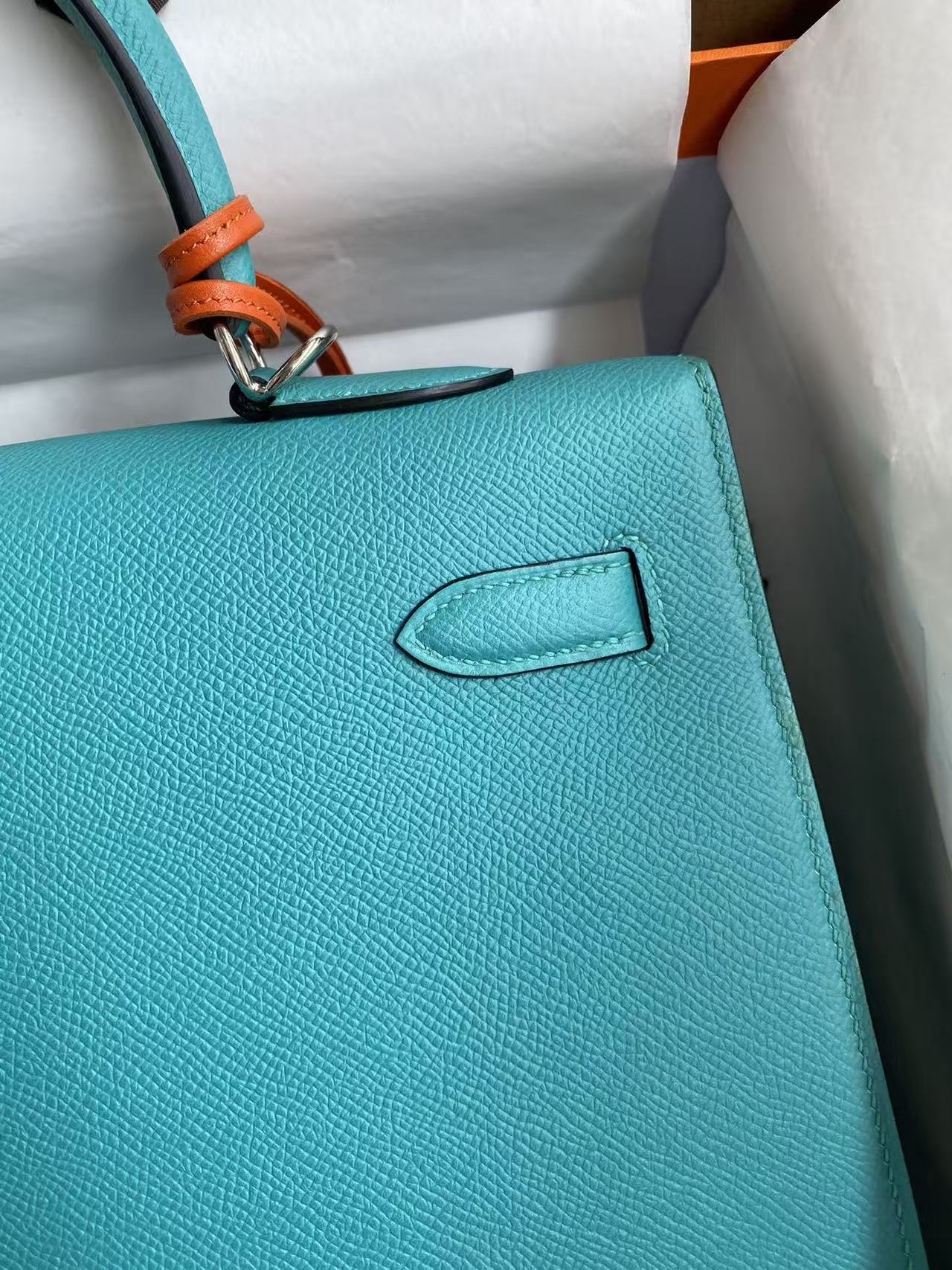 HM KELLY BAG 32 IN BLEU PAON TOGO LEATHER WITH SILVER HARDWARE