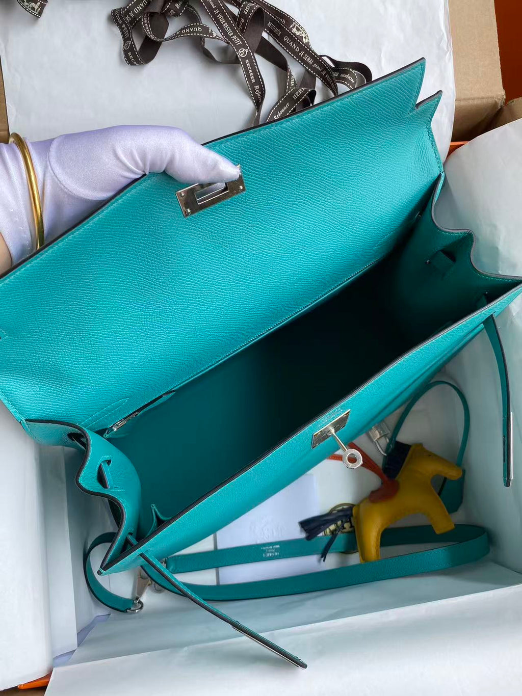 HM KELLY BAG 32 IN BLEU PAON TOGO LEATHER WITH SILVER HARDWARE
