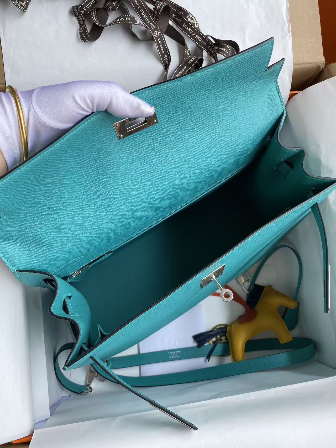 HM KELLY BAG 32 IN BLEU PAON TOGO LEATHER WITH SILVER HARDWARE