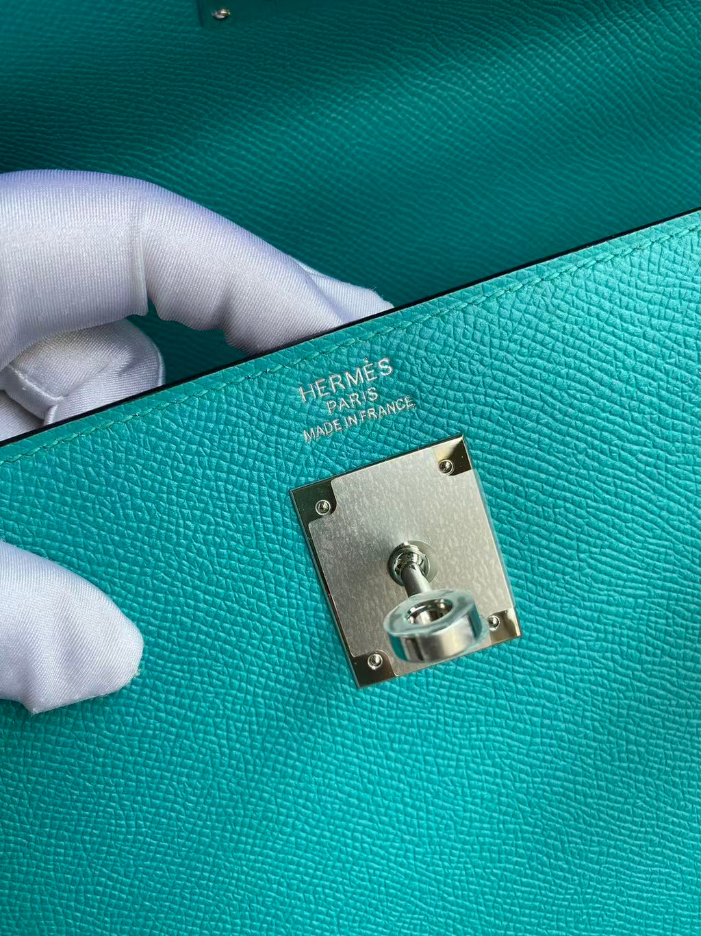 HM KELLY BAG 32 IN BLEU PAON TOGO LEATHER WITH SILVER HARDWARE