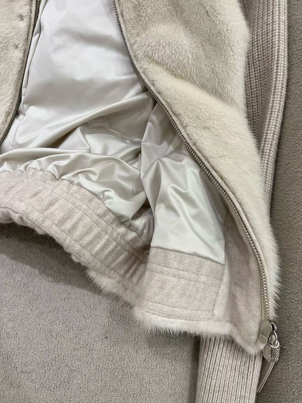 LUXURIOUS COMFORTABLE IN BEIGE FUR MIX WOOL JACKET