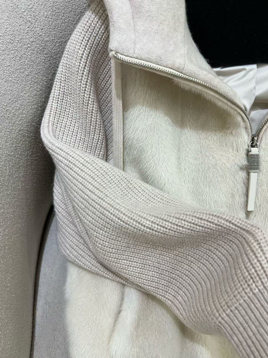 LUXURIOUS COMFORTABLE IN BEIGE FUR MIX WOOL JACKET