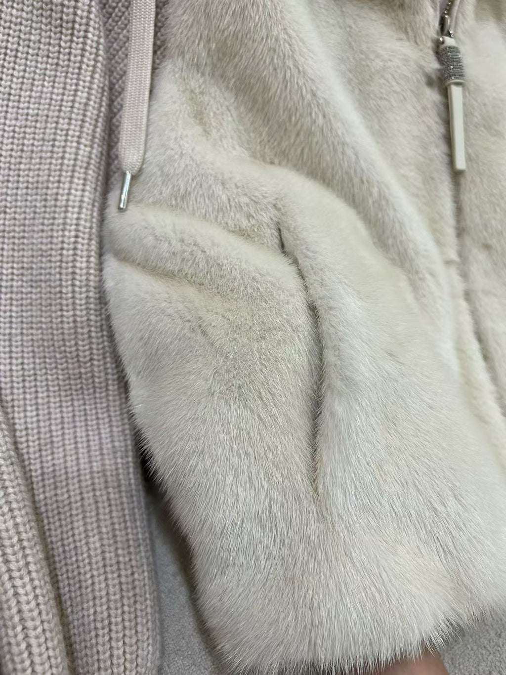 LUXURIOUS COMFORTABLE IN BEIGE FUR MIX WOOL JACKET