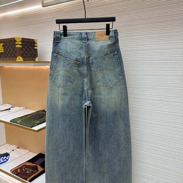 BALENCIAGA EMBROIDERED BAGGY JEANS IN DENIM
