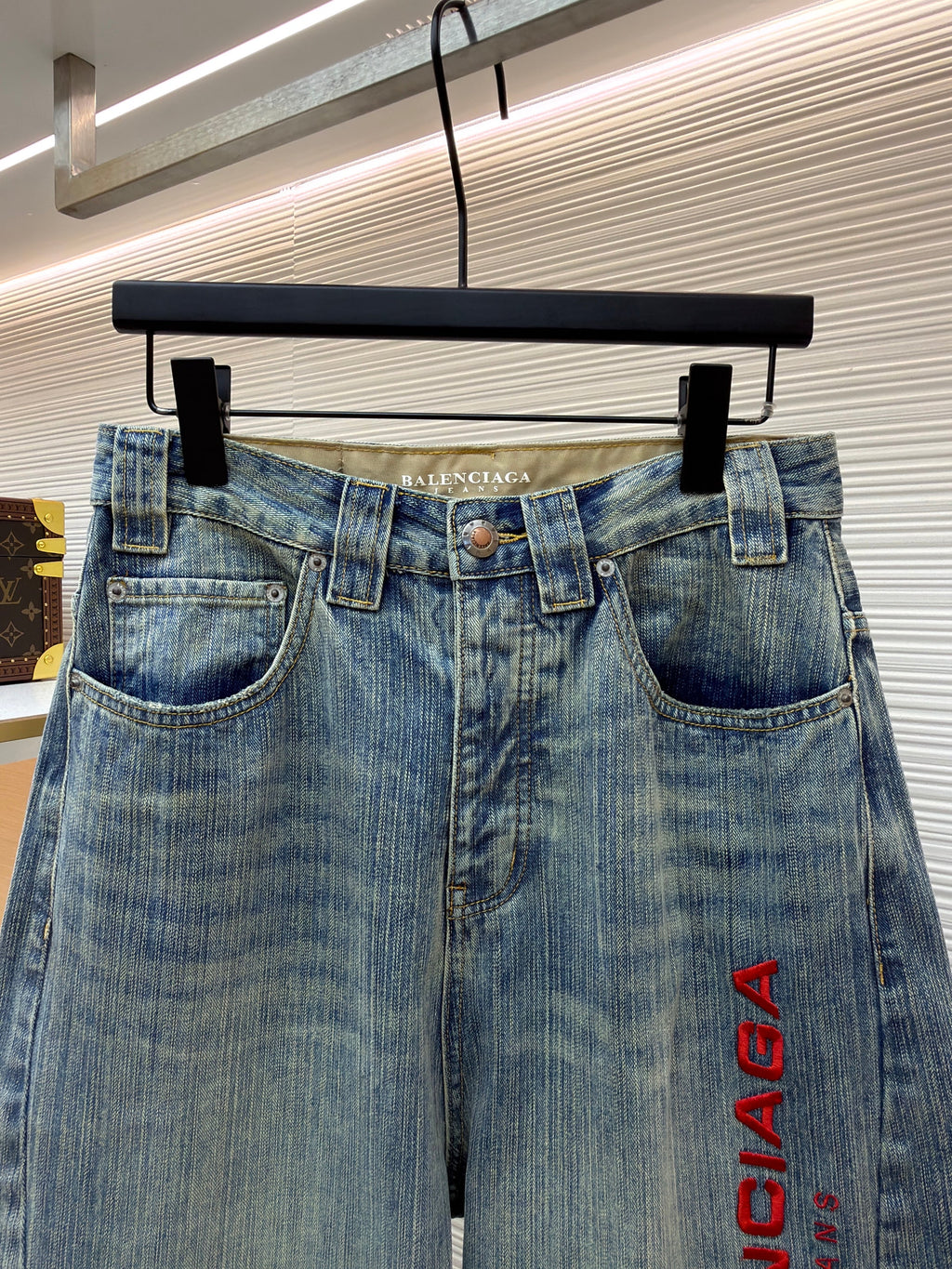 BALENCIAGA EMBROIDERED BAGGY JEANS IN DENIM