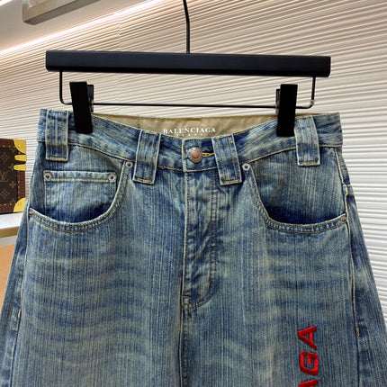 BALENCIAGA EMBROIDERED BAGGY JEANS IN DENIM