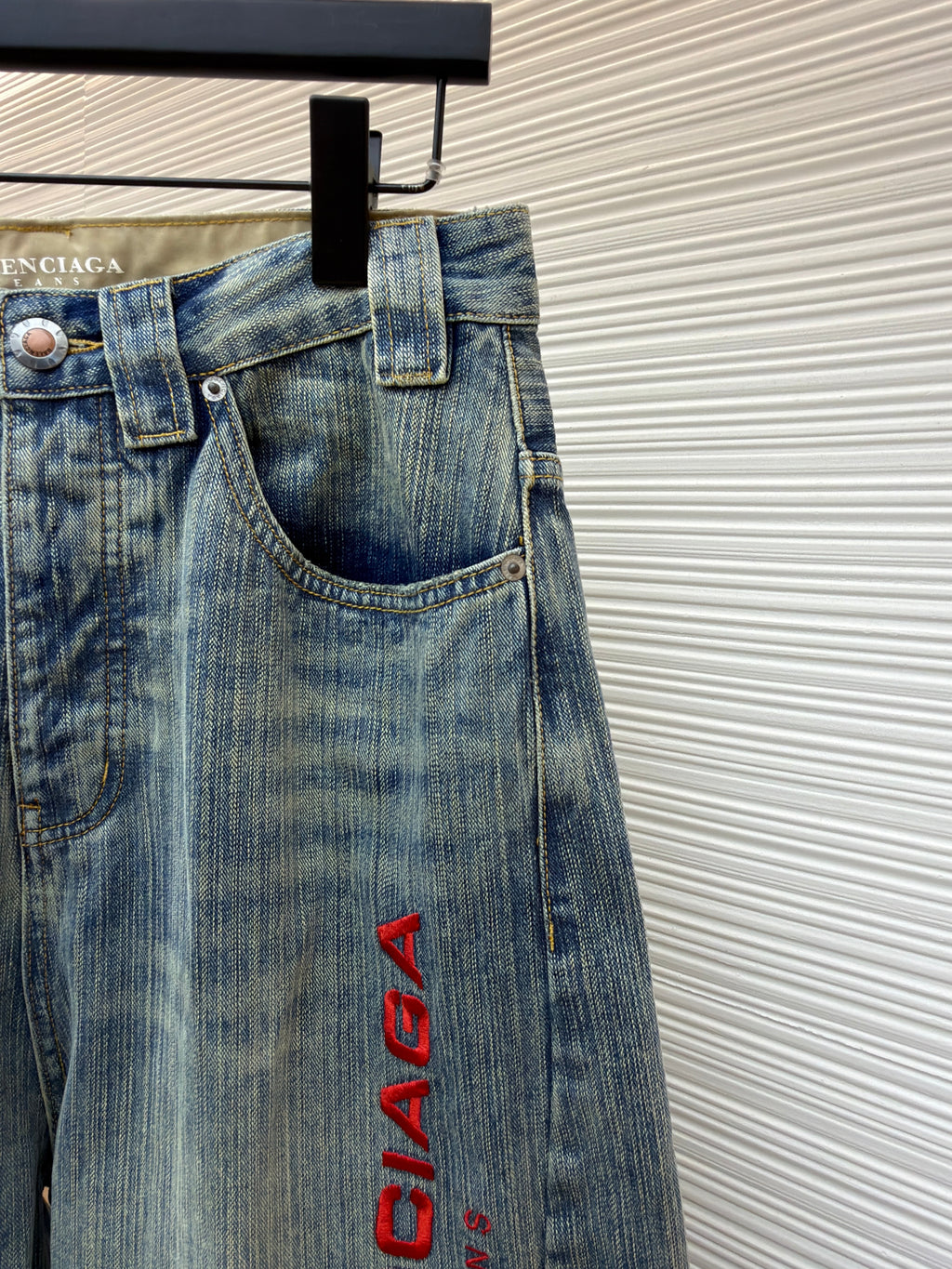 BALENCIAGA EMBROIDERED BAGGY JEANS IN DENIM