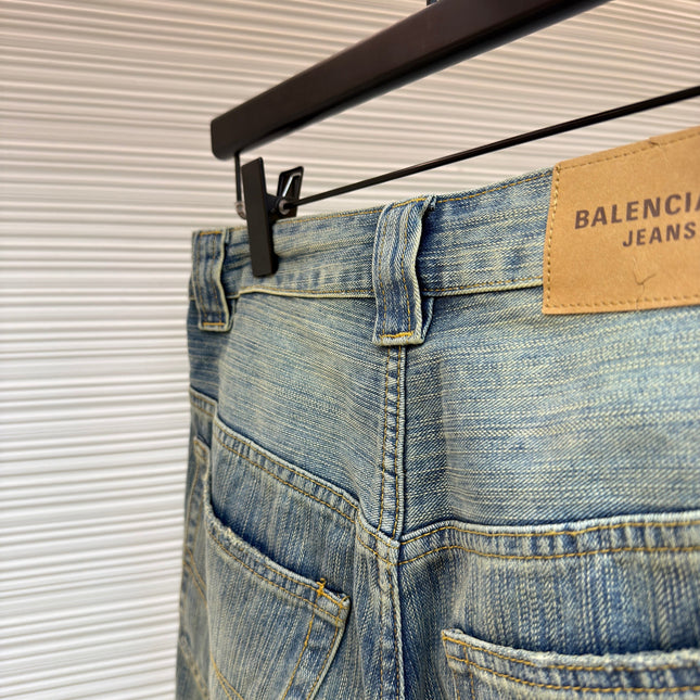 BALENCIAGA EMBROIDERED BAGGY JEANS IN DENIM