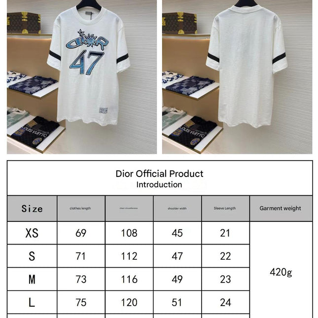 DIOR LEWIS HAMILTON T-SHIRT IN WHITE AND BLUE GRAPHIC LOGO