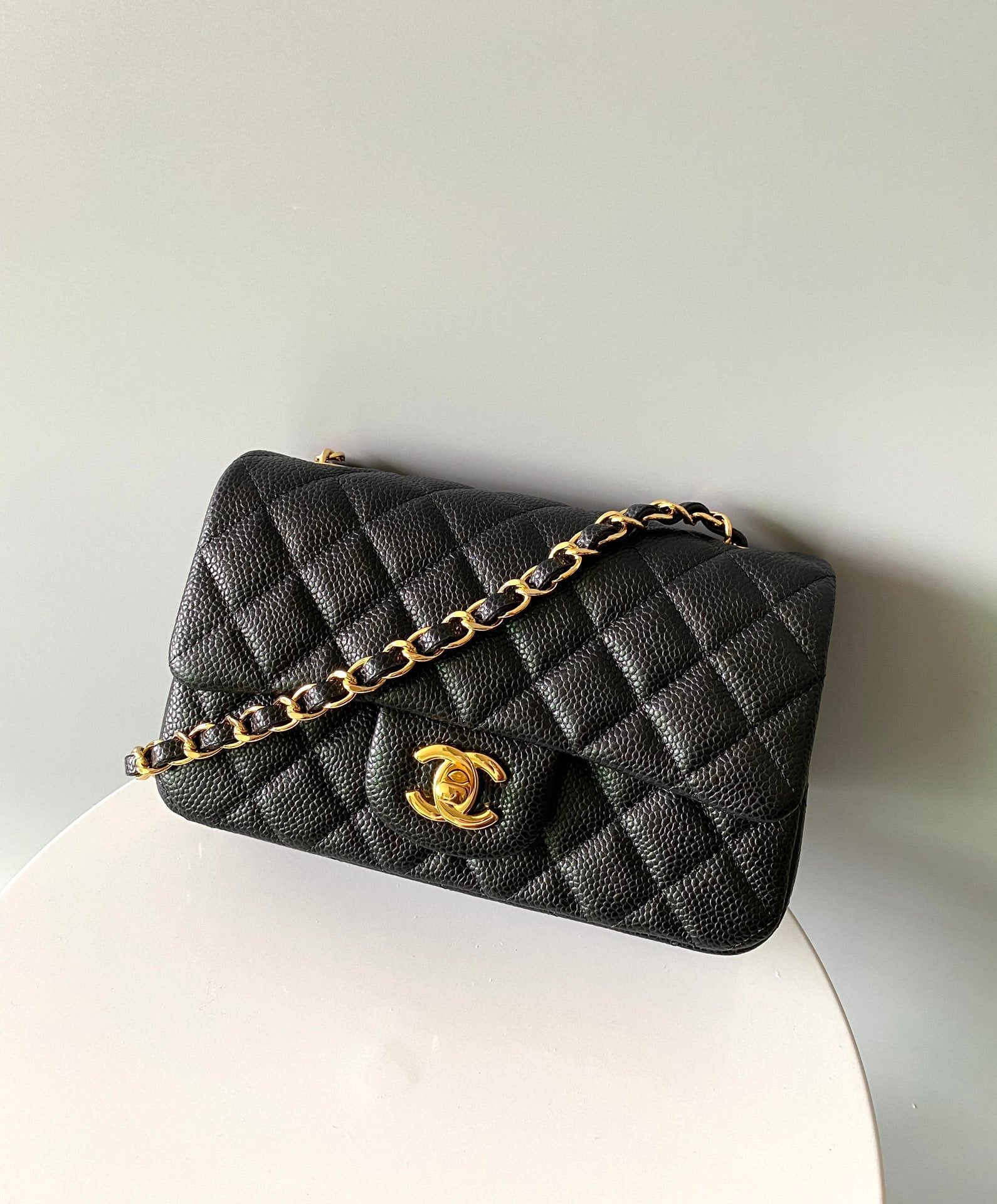 CHANEL 25S FLAP BAG 20 IN DEEP BLACK CAVIAR CALFSKIN WITH GOLD HARDWARE