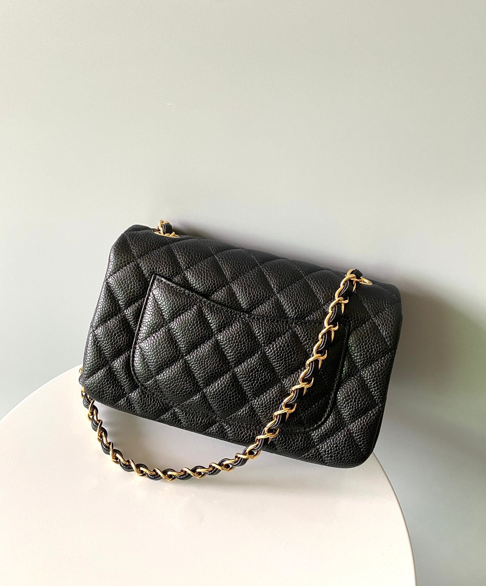 CHANEL 25S FLAP BAG 20 IN DEEP BLACK CAVIAR CALFSKIN WITH GOLD HARDWARE