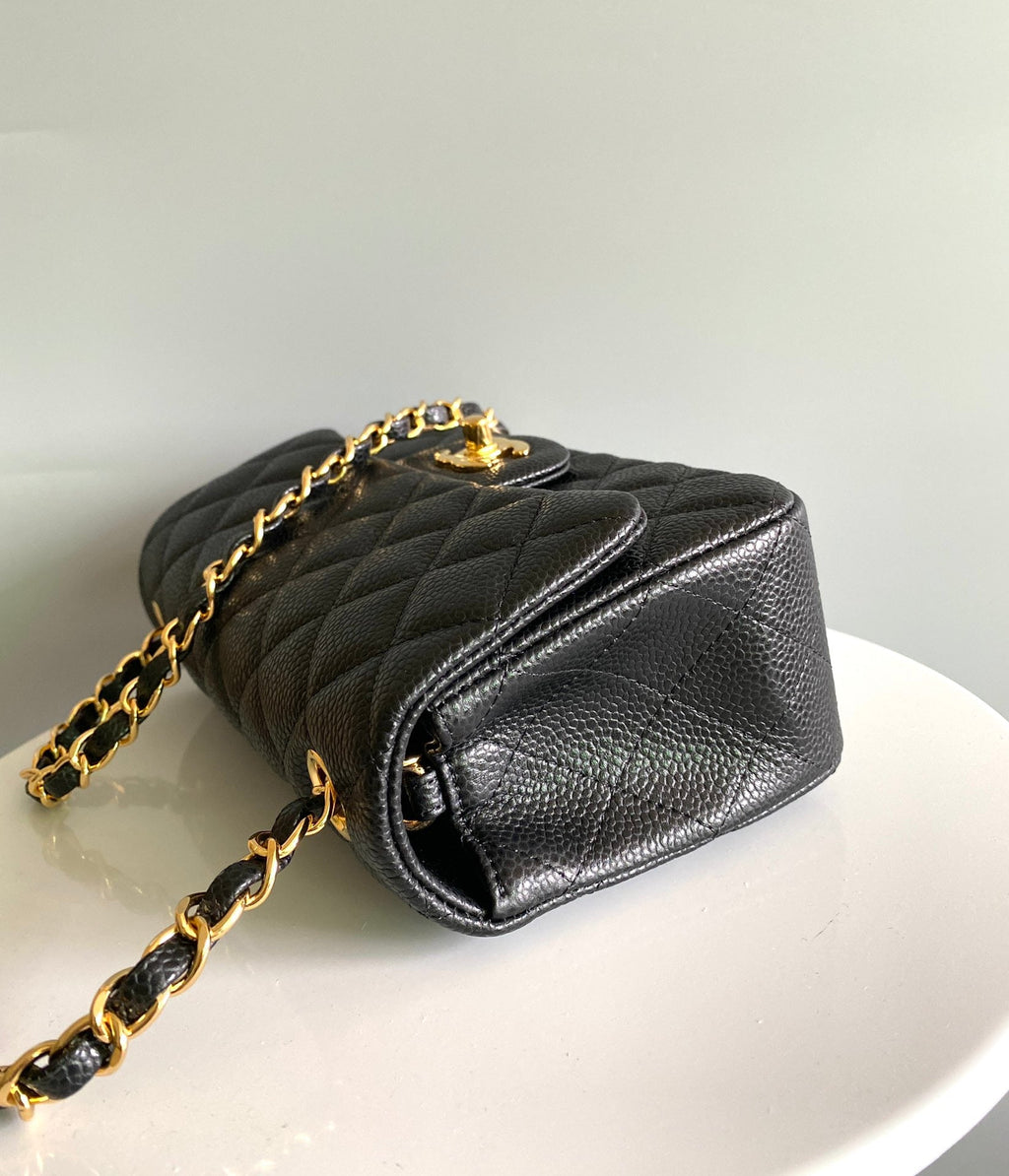 CHANEL 25S FLAP BAG 20 IN DEEP BLACK CAVIAR CALFSKIN WITH GOLD HARDWARE