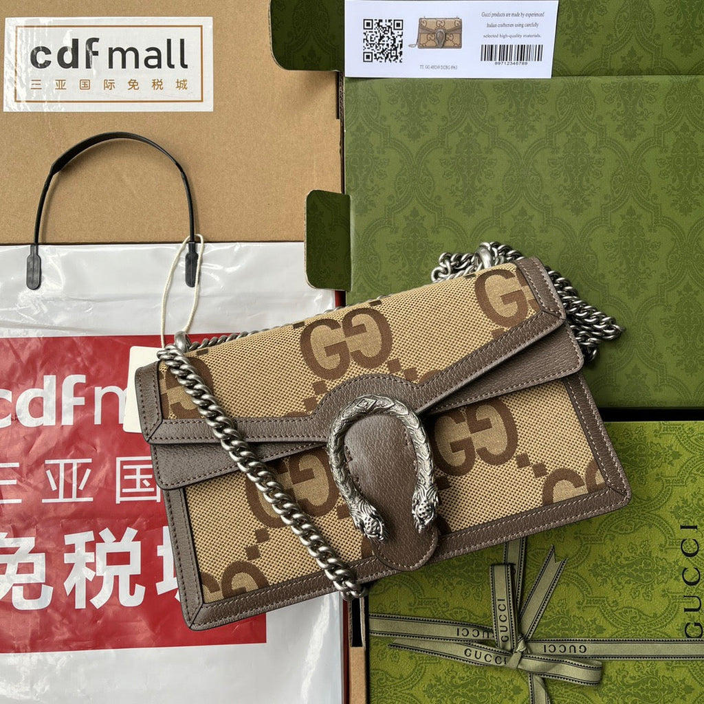 GUCCI DIONYSUS SHOULDER BAG 28 IN TAN BROWN CALFSKIN