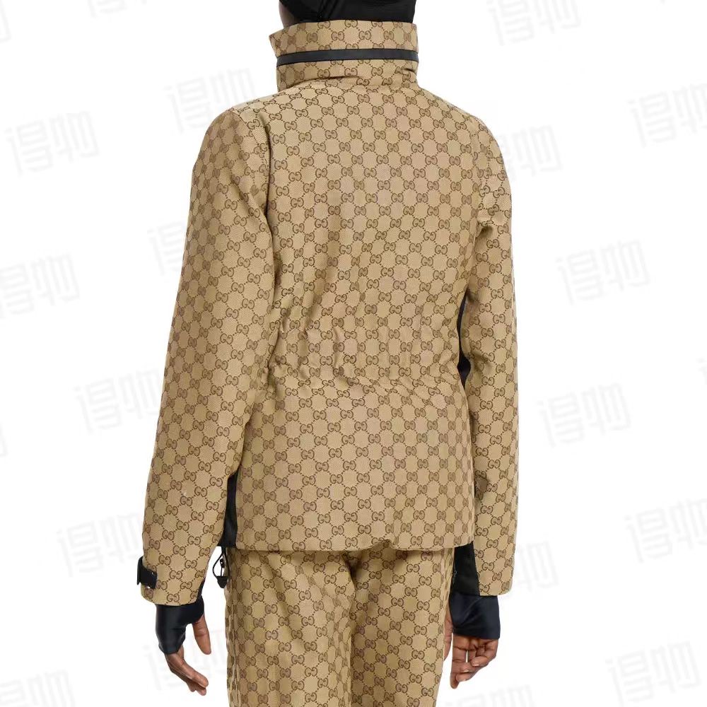 GG TECHNICAL FABRIC JACQUARD JACKET IN BEIGE AND DARK BROWN