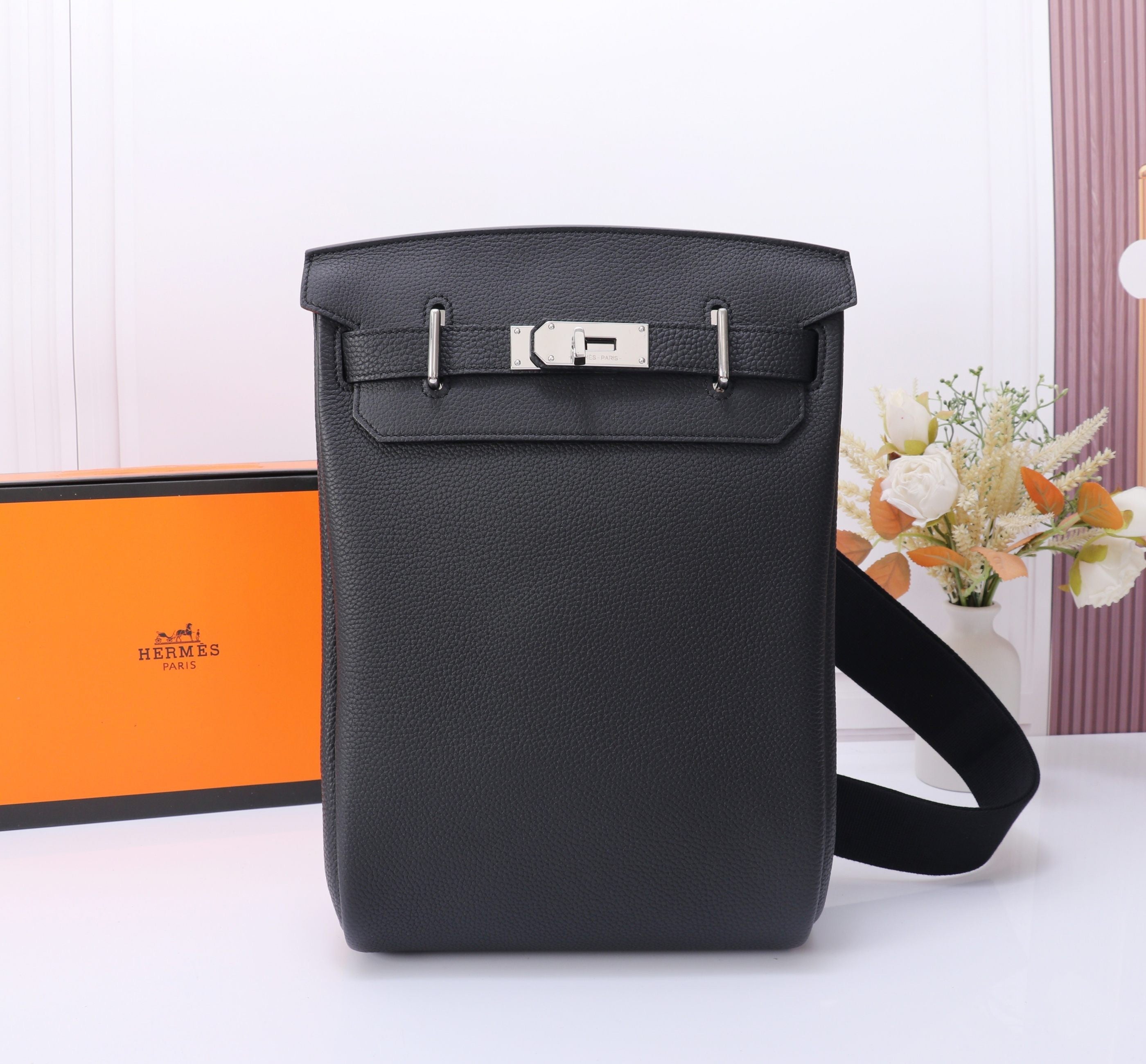 HAC A DOS PM BACKPACK 28 IN BLACK TOGO LEATHER