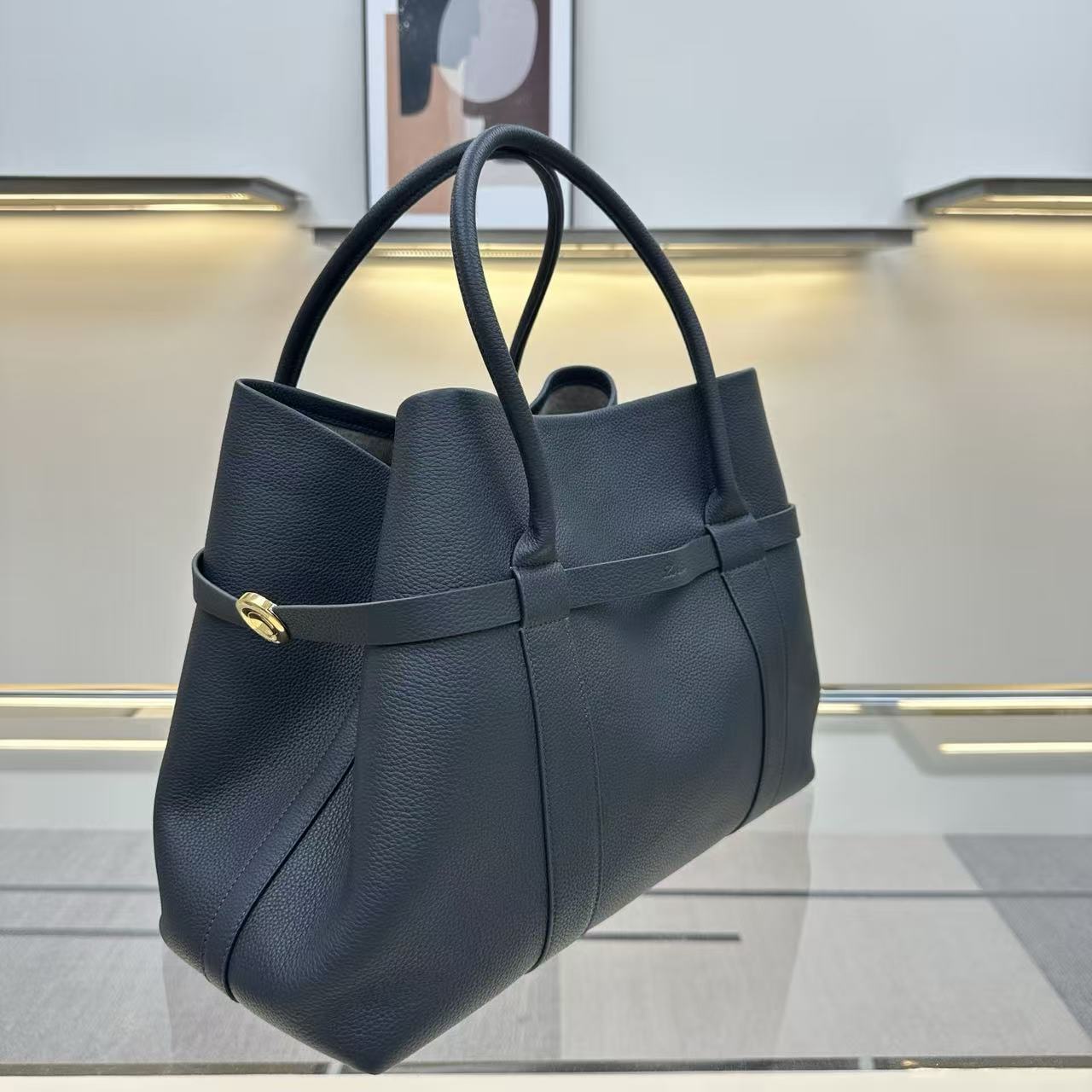 LP GHIERA SHOPPER BAG 40 IN DARK BLUE CALFSKIN
