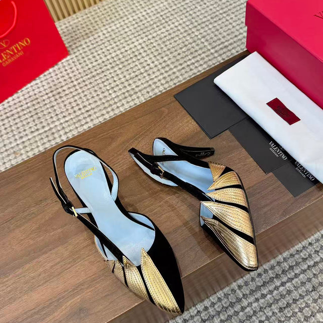 VALENTINO GARAVANI FOLIEFOLIAGE SLINGBACK PUMPS IN BLACK MIX GOLD