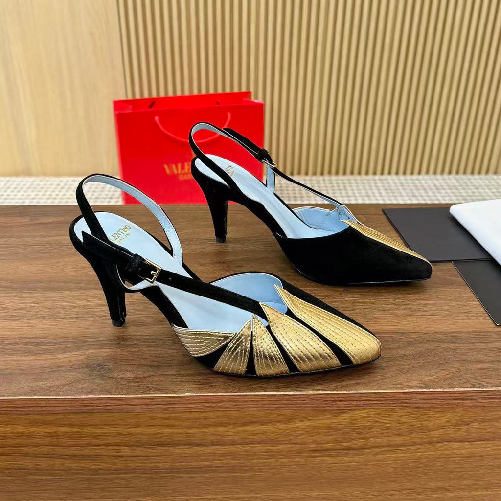VALENTINO GARAVANI FOLIEFOLIAGE SLINGBACK PUMPS IN BLACK MIX GOLD