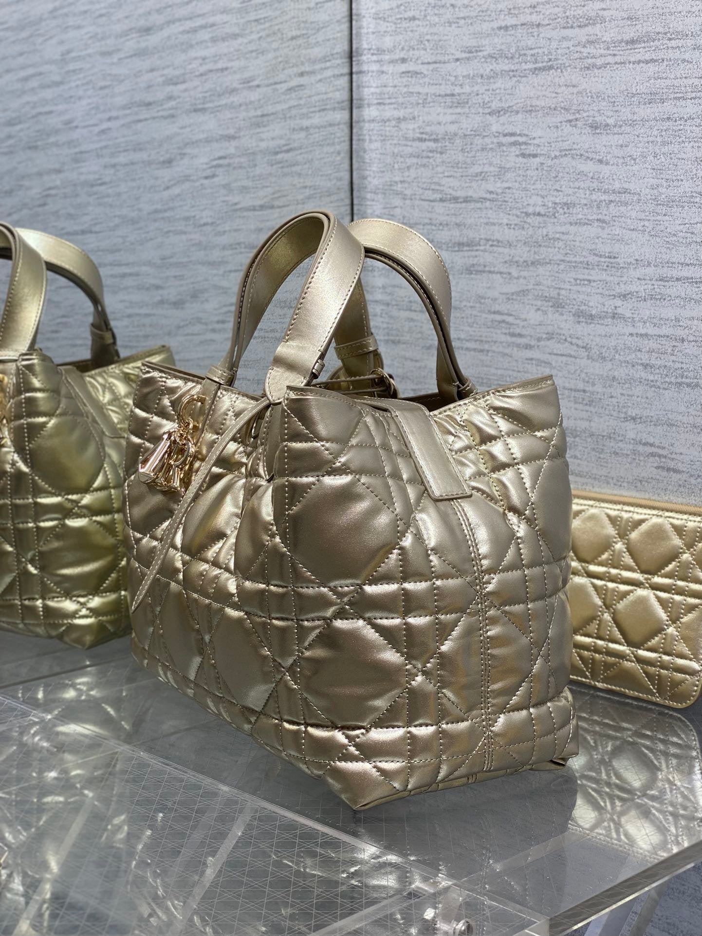 DIOR TOUJOURS TOTE BAG 28 IN GOLD METALLIC CALFSKIN