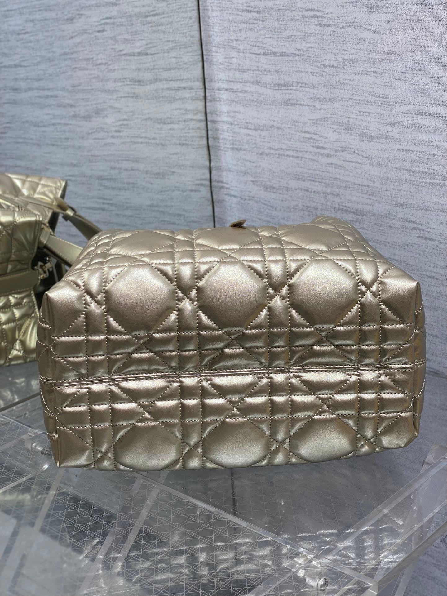 DIOR TOUJOURS TOTE BAG 28 IN GOLD METALLIC CALFSKIN