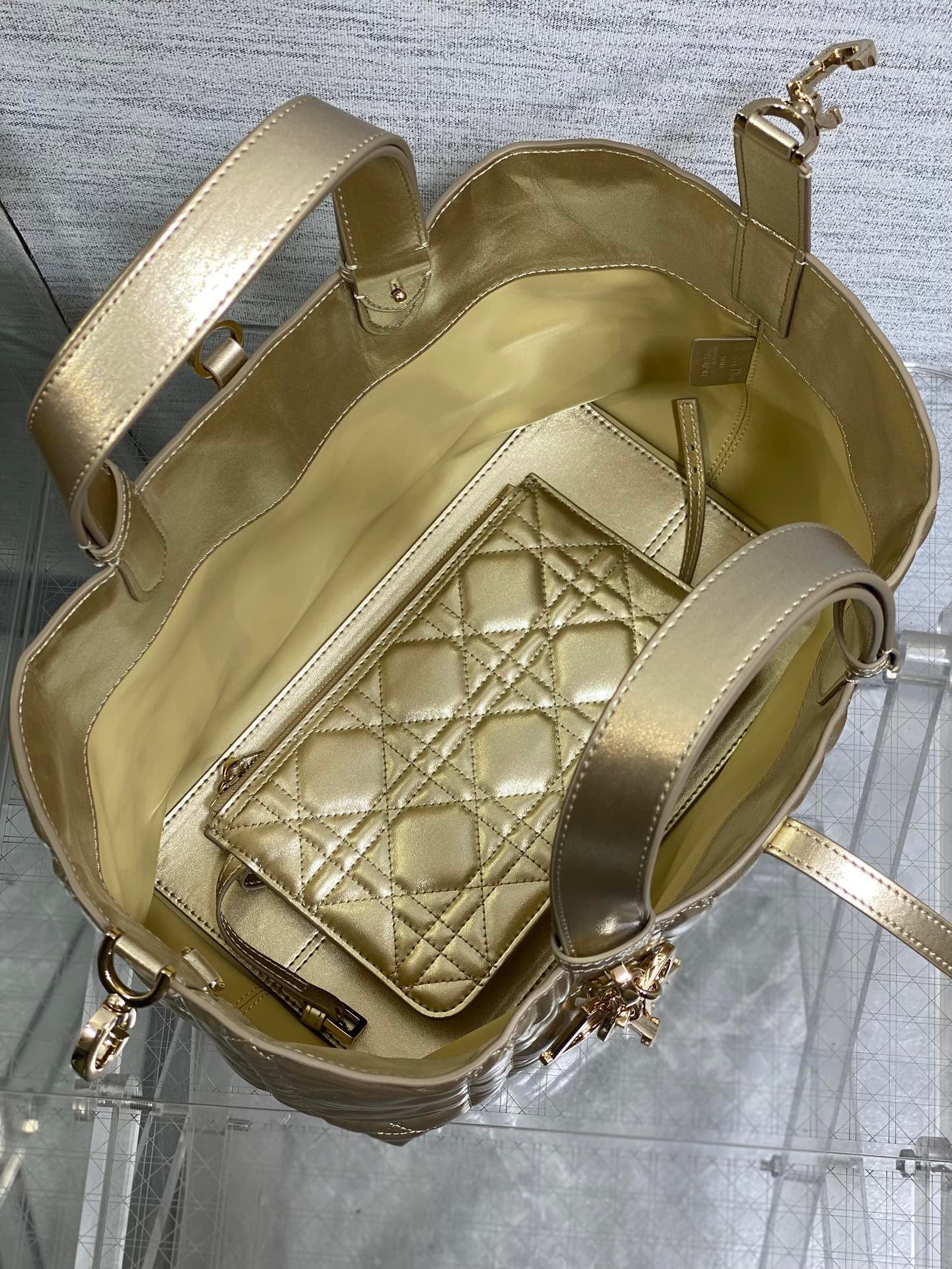 DIOR TOUJOURS TOTE BAG 28 IN GOLD METALLIC CALFSKIN