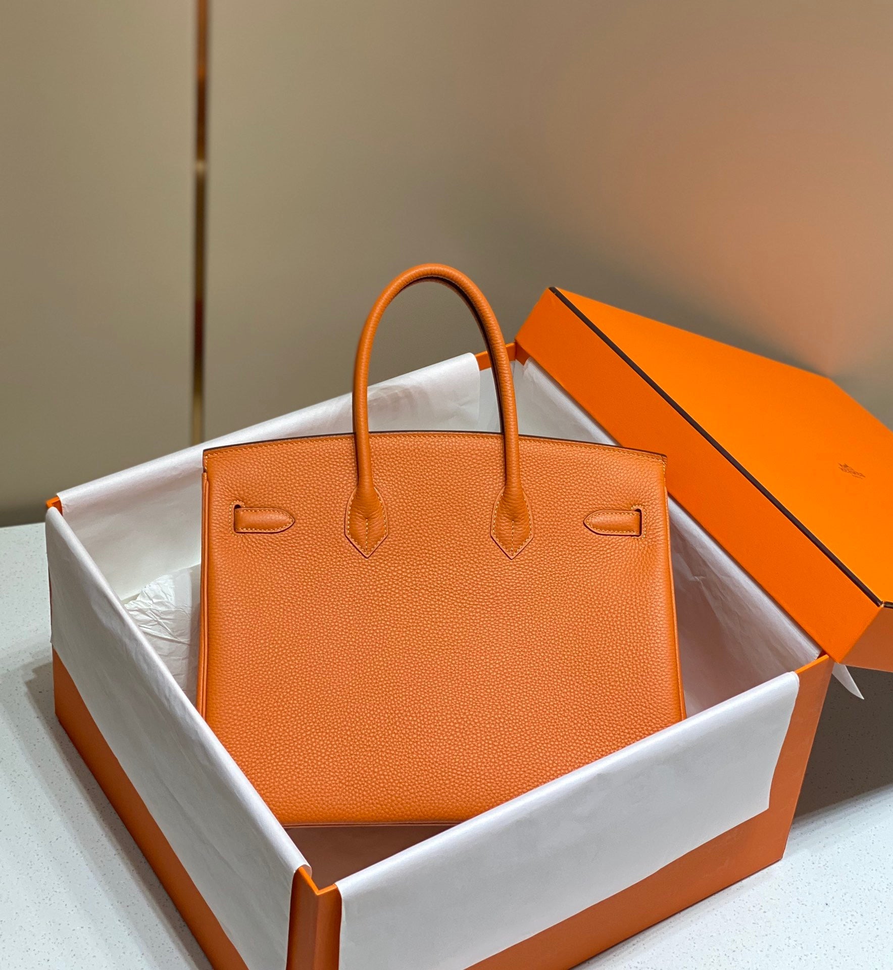 HERMES BIRKIN 35 IN LIGHT ORANGE TOGO LEATHER  GOLD HARDWARE