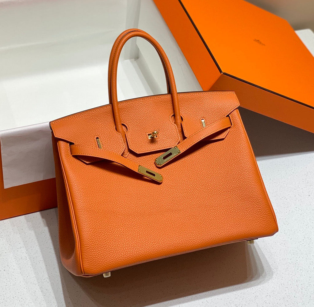 HERMES BIRKIN 35 IN LIGHT ORANGE TOGO LEATHER  GOLD HARDWARE