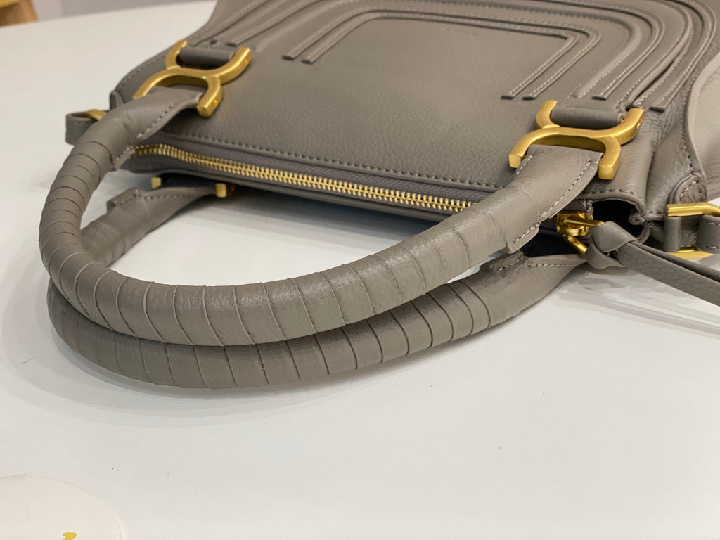 CHLOE MARCIE DOUBLE CARRY BAG IN GREY CALFSKIN GOLD HARDWARE