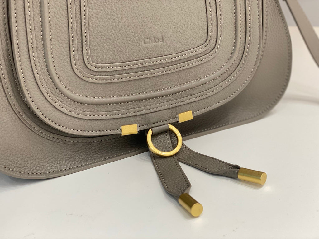 CHLOE MARCIE DOUBLE CARRY BAG IN GREY CALFSKIN GOLD HARDWARE