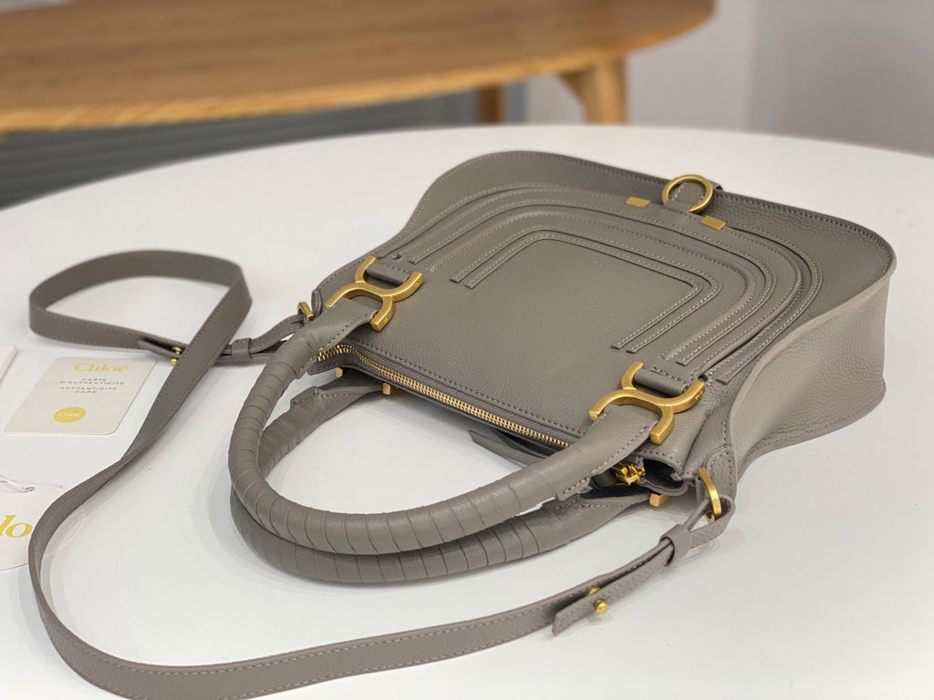 CHLOE MARCIE DOUBLE CARRY BAG IN GREY CALFSKIN GOLD HARDWARE