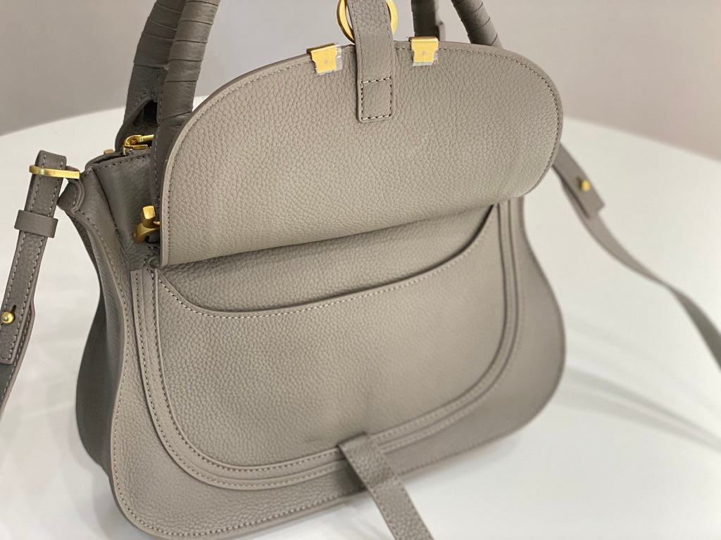 CHLOE MARCIE DOUBLE CARRY BAG IN GREY CALFSKIN GOLD HARDWARE