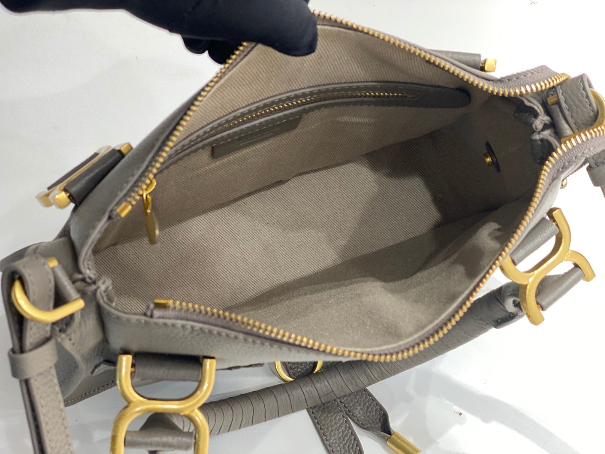 CHLOE MARCIE DOUBLE CARRY BAG IN GREY CALFSKIN GOLD HARDWARE