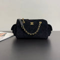 CHANEL BOWLING BAG 24 IN BLACK SUEDE WITH ANTIQUE GOLD HARDWARE