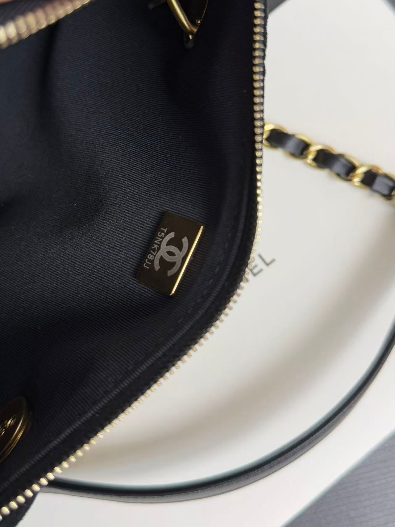 CHANEL BOWLING BAG 24 IN BLACK SUEDE WITH ANTIQUE GOLD HARDWARE