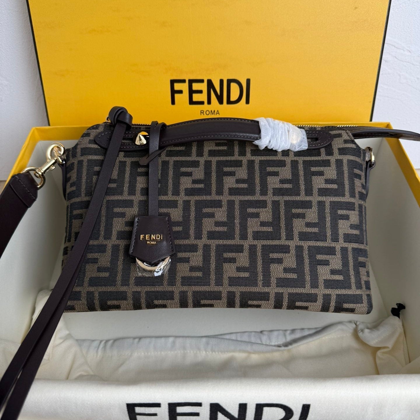 FENDI BY THE WAY SOFT MEDIUM BAG 29 IN BROWN FF JACQUARD FABRIC