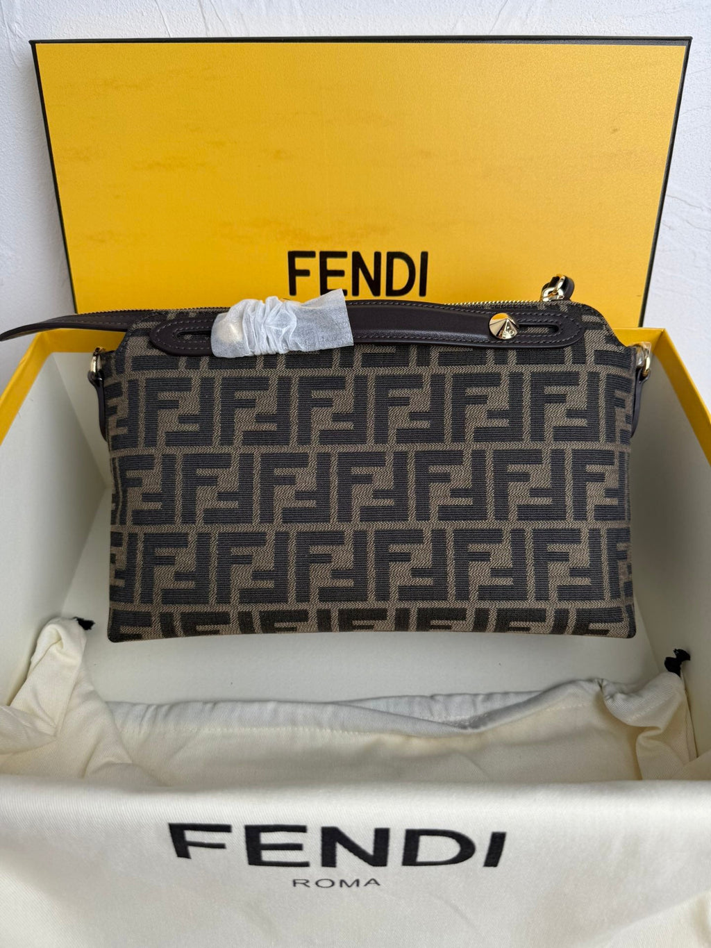 FENDI BY THE WAY SOFT MEDIUM BAG 29 IN BROWN FF JACQUARD FABRIC