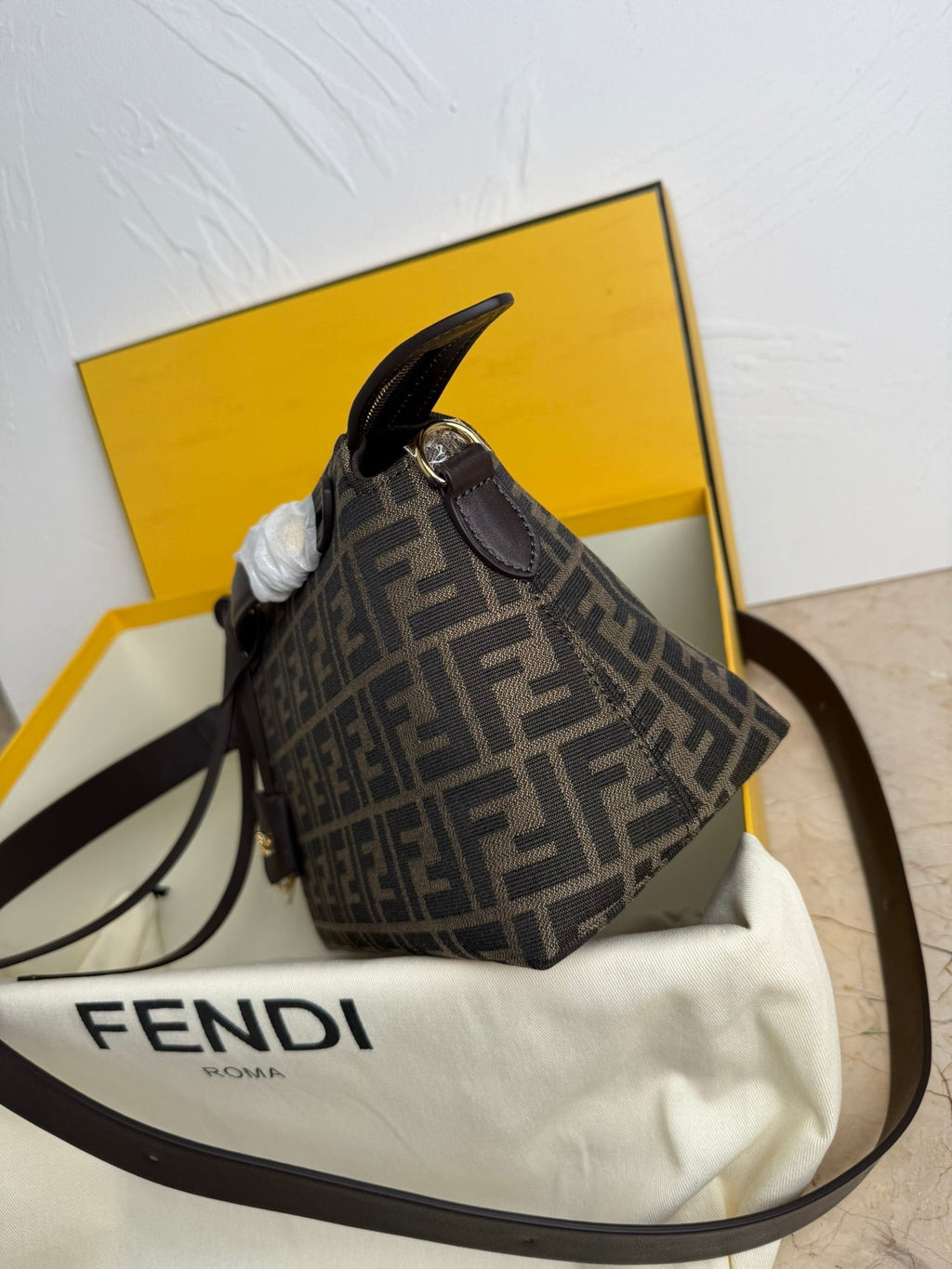 FENDI BY THE WAY SOFT MEDIUM BAG 29 IN BROWN FF JACQUARD FABRIC