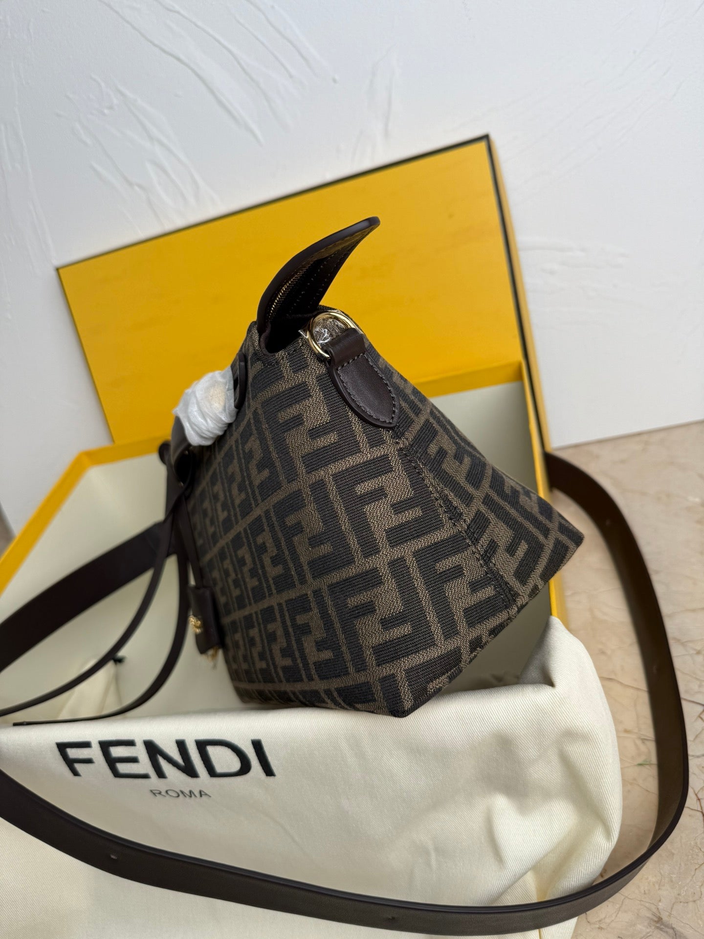 FENDI BY THE WAY SOFT MEDIUM BAG 29 IN BROWN FF JACQUARD FABRIC