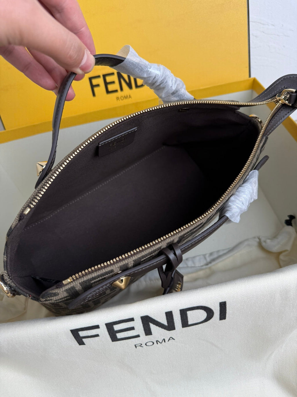 FENDI BY THE WAY SOFT MEDIUM BAG 29 IN BROWN FF JACQUARD FABRIC