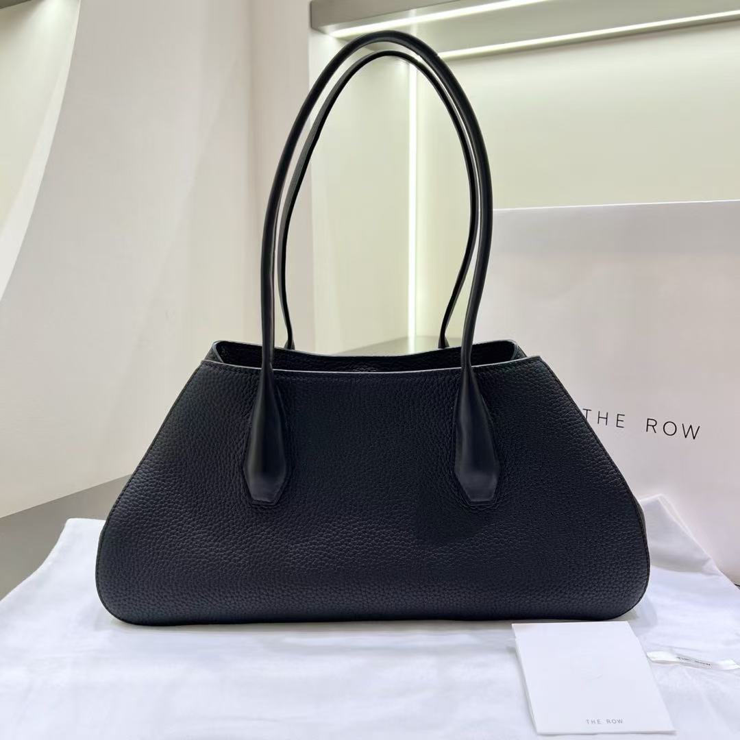 THE ROW ALGER GEOMETRIC SHOULDER BAG 39 IN BLACK CALFSKIN