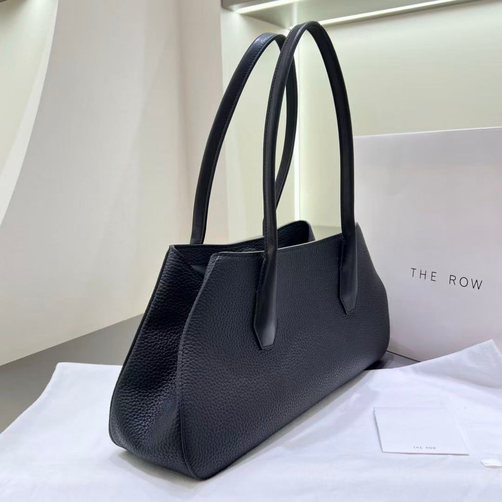 THE ROW ALGER GEOMETRIC SHOULDER BAG 39 IN BLACK CALFSKIN