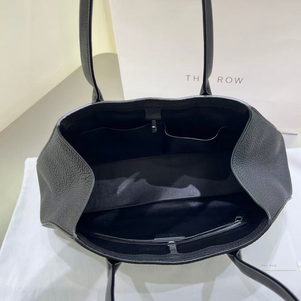 THE ROW ALGER GEOMETRIC SHOULDER BAG 39 IN BLACK CALFSKIN