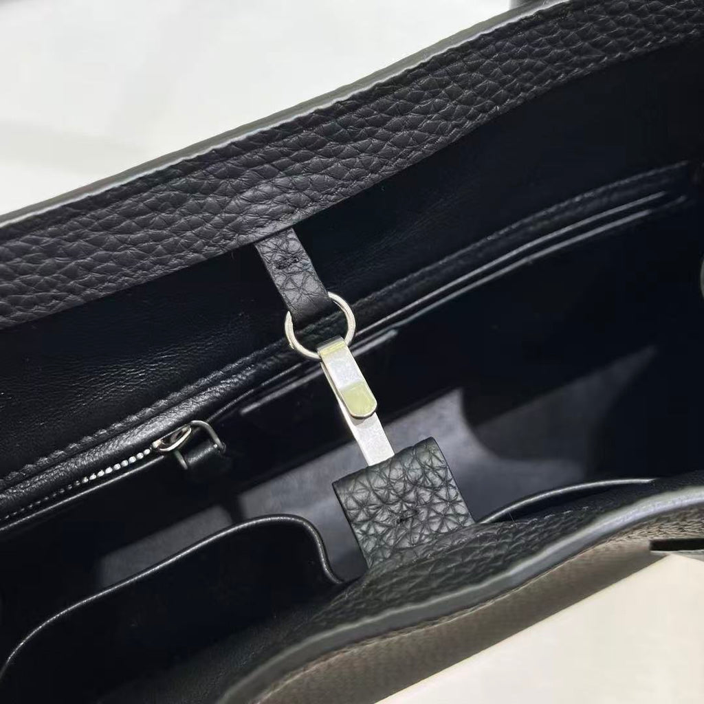 THE ROW ALGER GEOMETRIC SHOULDER BAG 39 IN BLACK CALFSKIN