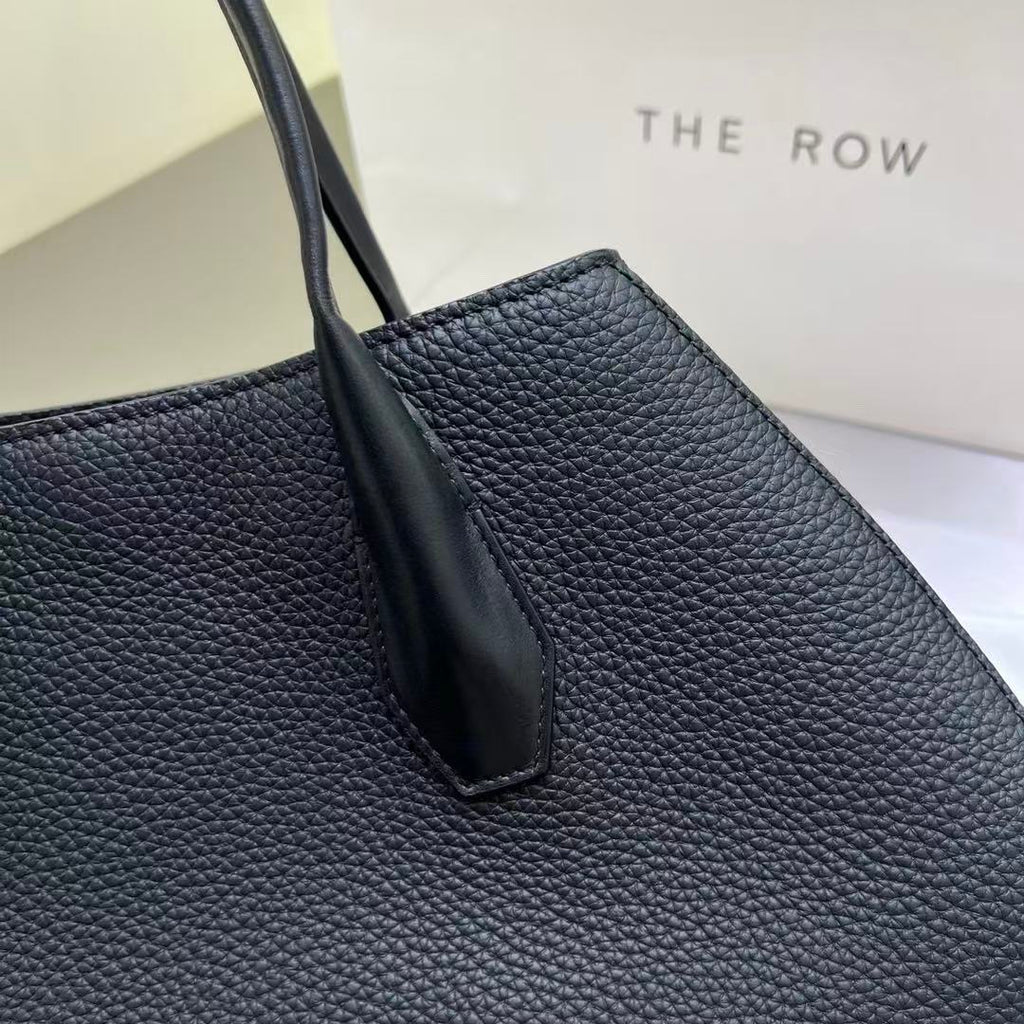THE ROW ALGER GEOMETRIC SHOULDER BAG 39 IN BLACK CALFSKIN