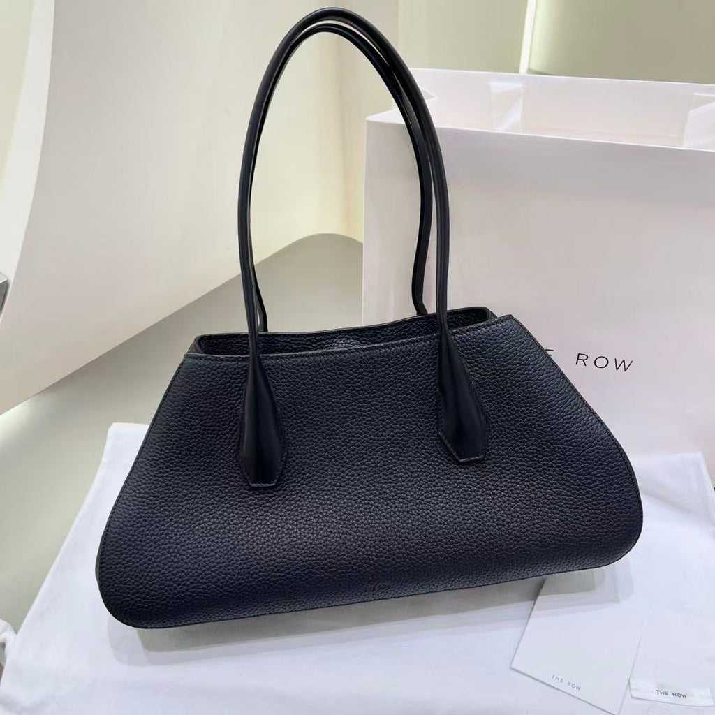 THE ROW ALGER GEOMETRIC SHOULDER BAG 39 IN BLACK CALFSKIN