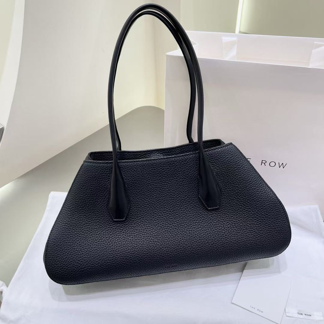 THE ROW ALGER GEOMETRIC SHOULDER BAG 39 IN BLACK CALFSKIN