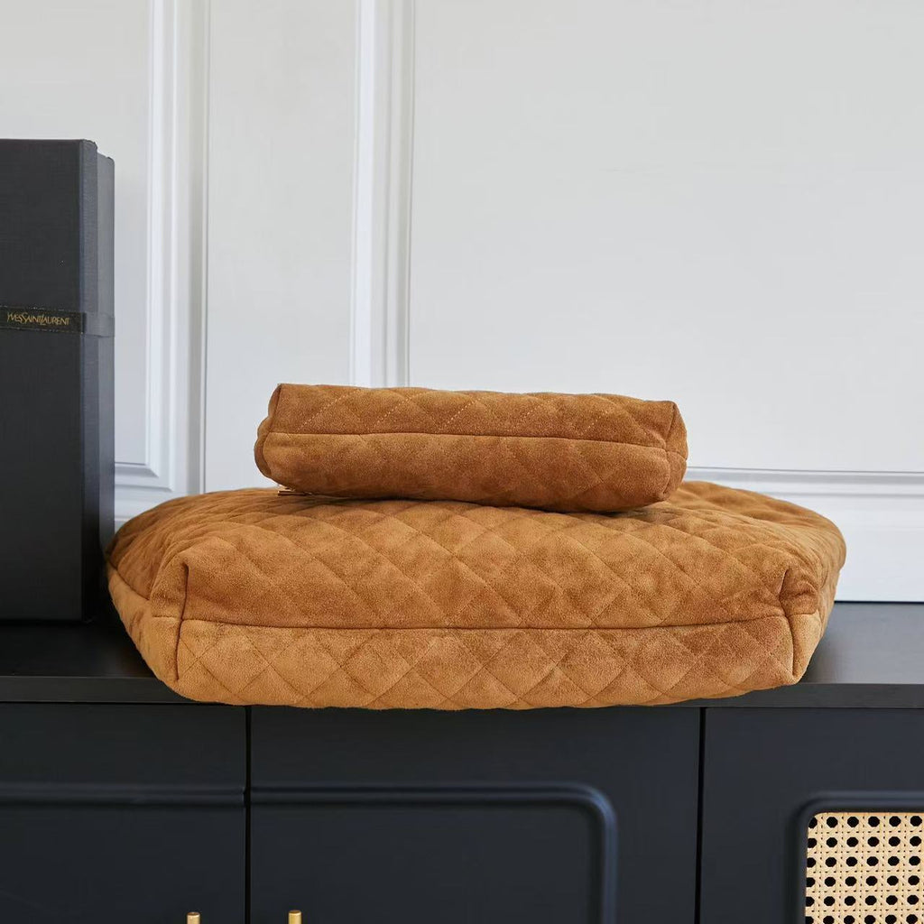 YSL ICARE 58 IN BROWN QUILTED SUEDE GOLD HARDWARE